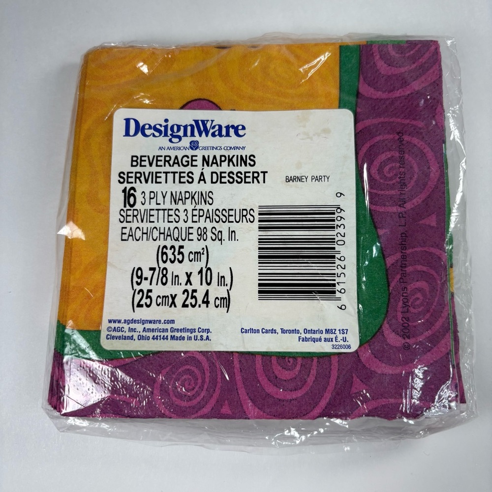 Designware Barney Party Napkins - Pink, Green, and Yellow - Picture 3 of 4
